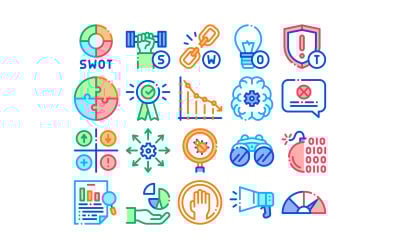 Analiza SWOT kolekcja strategii wektor zestaw ikon