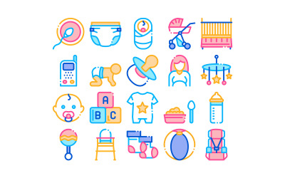 Babykleding en gereedschap collectie instellen Vector Icon