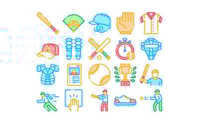Baseball Game Tools Collection Set Vector Icon