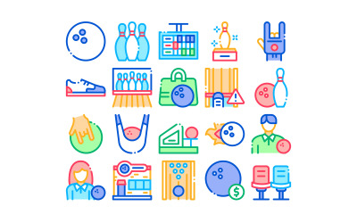 Bowling Game Tools Collectie Set Vector Icon