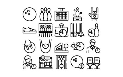 Bowling Game Tools Collection Set Vector Icon
