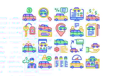 Concesionario de coches tienda colección conjunto Vector icono