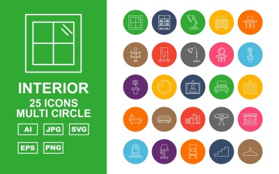 Conjunto de ícones de pacote de múltiplos círculos com interior premium