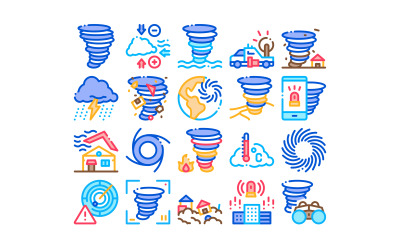 Conjunto de ícones de vetor para coleção de tornado e furacão