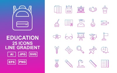 25 Conjunto de ícones do pacote de gradiente da linha Premium Education