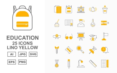 25 Conjunto de iconos de paquete amarillo Lino de educación premium