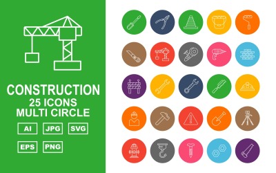 25 Conjunto de iconos de paquete de múltiples círculos de construcción premium