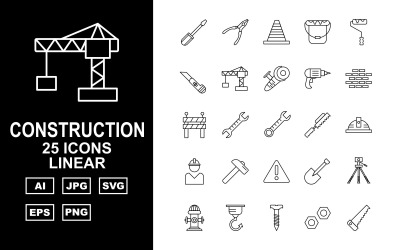 25 Conjunto de iconos de paquete lineal de construcción premium