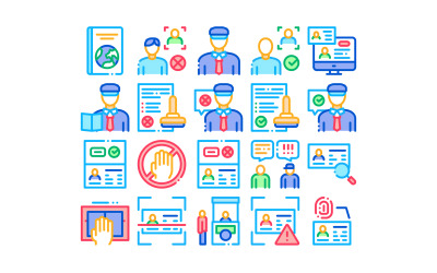 Control de pasaportes Check Collection Set Vector icono