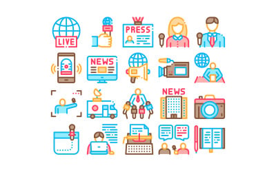 Dziennikarz reporter kolekcja zestaw ikon wektorowych