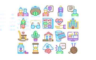 Elder People Pensioner Collection Set Vector Icon