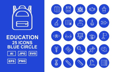 Ensemble d&amp;#39;icônes 25 Premium Education Blue Circle Pack