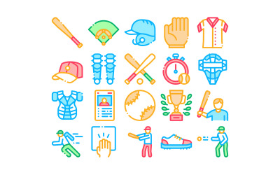 Honkbal Game Tools Collectie Set Vector Icon