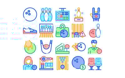 Icono de vector de conjunto de colección de herramientas de juego de bolos