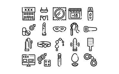 Intim Shop Sexspielzeug Sammlung Set Vektor Icon