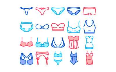 Lingerie Reggiseni Mutandine Collezione Set Vector Icon