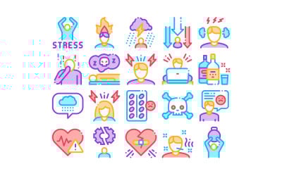 Набор сбора стресса и депрессии Векторный Icon