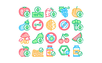 Organisk Eco Foods Collection Set Vector Icon
