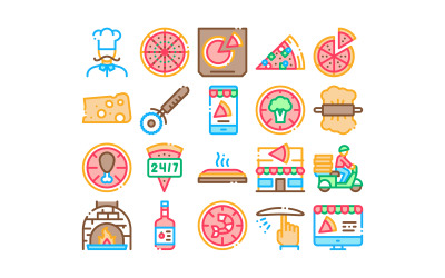 Пицца Вкусная Еда Коллекция Набор Векторный Icon