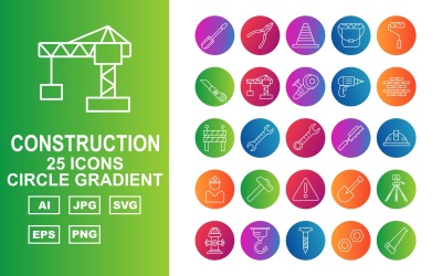 25 Premium Construction Circle Gradient Pack Iconset