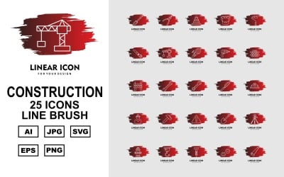 25 Premium Construction Line Brush Pack Icon Set