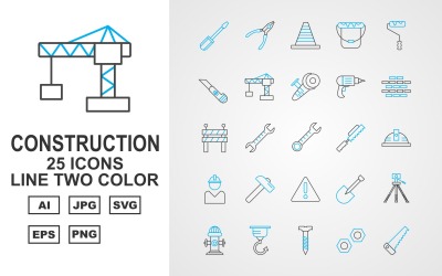 25 Premium Construction Line Zweifarben-Icon-Set
