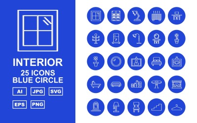 25 Premium Interior Blue Circle Pack Ikonuppsättning