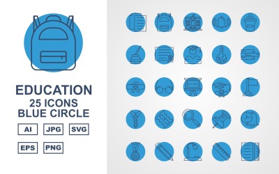 25 prémium szintű oktatás kék kör csomag ikon készlet