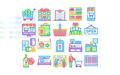 Sklep spożywczy zakupy kolekcja zestaw ikon wektorowych