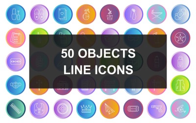 Conjunto de ícones de 50 objetos de gradiente de linha redondo de fundo de círculo