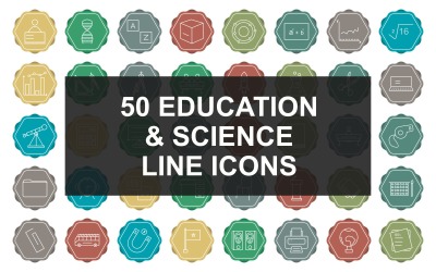 50 educación y ciencia línea fondo multicolor conjunto de iconos