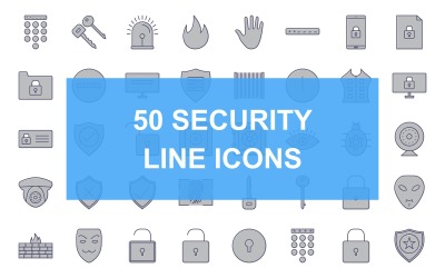 50 Icon-Set mit Sicherheitsleitungsfüllung