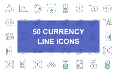50 jeu d&amp;#39;icônes de couleur deux lignes de devises