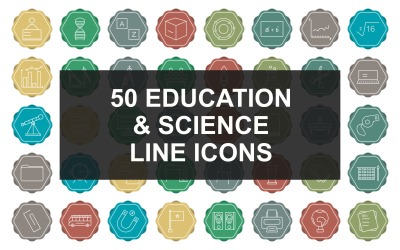 50 Mehrfarbiger Hintergrund-Symbolsatz für Bildung und Wissenschaft