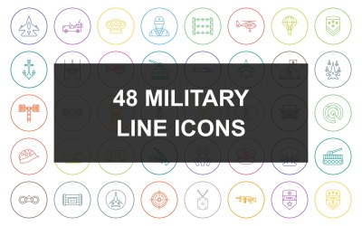 48 wojskowych linii okrągłego koła zestaw ikon