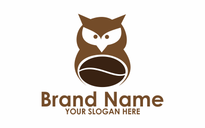 Szablon logo płaskiej sowy kawowej
