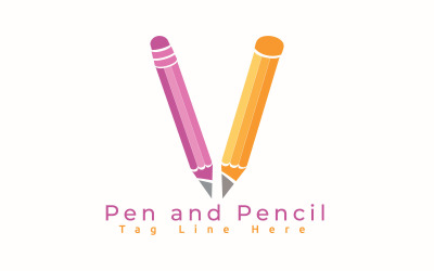 Modelo de logotipo de caneta e lápis