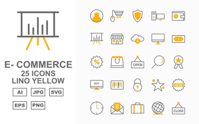 25 Conjunto de ícones amarelos Premium E-Commerce Lino