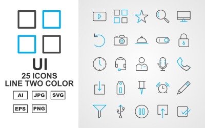 25 Conjunto de ícones de pacote de duas cores da linha Premium UI