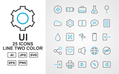 25 Conjunto de ícones de pacote de duas cores da linha Premium UI