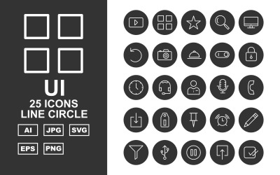 Conjunto de iconos de círculo de línea de interfaz de usuario premium 25