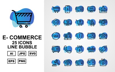 Ensemble d&amp;#39;icônes de pack de bulles de ligne de commerce électronique Premium 25