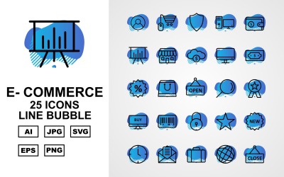 25 premium e-commerce lijn zeepbel pictogramserie
