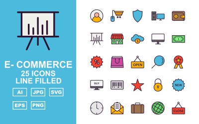 25 Premium E-Commerce Line Gefülltes Pack Icon Set