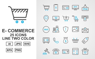 25 Premium E-Commerce Line Two Color Pack Icon Set