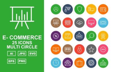 25 Premium E-Commerce Multi Circle Icon Set