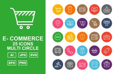 25 Premium E-Commerce Multi Circle Pack Ikonuppsättning