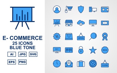 25 Premium e-commerce niebieski zestaw ikon tonu