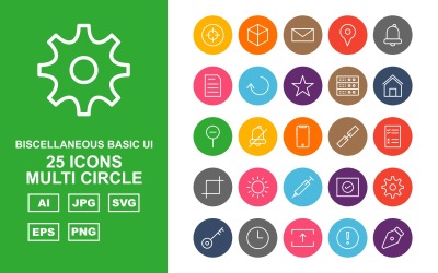 25 Premium Miscellaneous Multi Circle Pack Icon Set