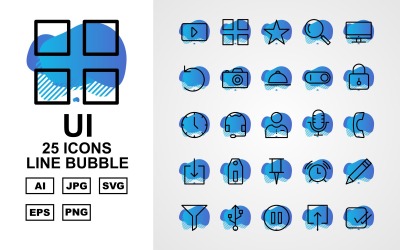 25 Premium UI Line Bubble Pack Ikonuppsättning